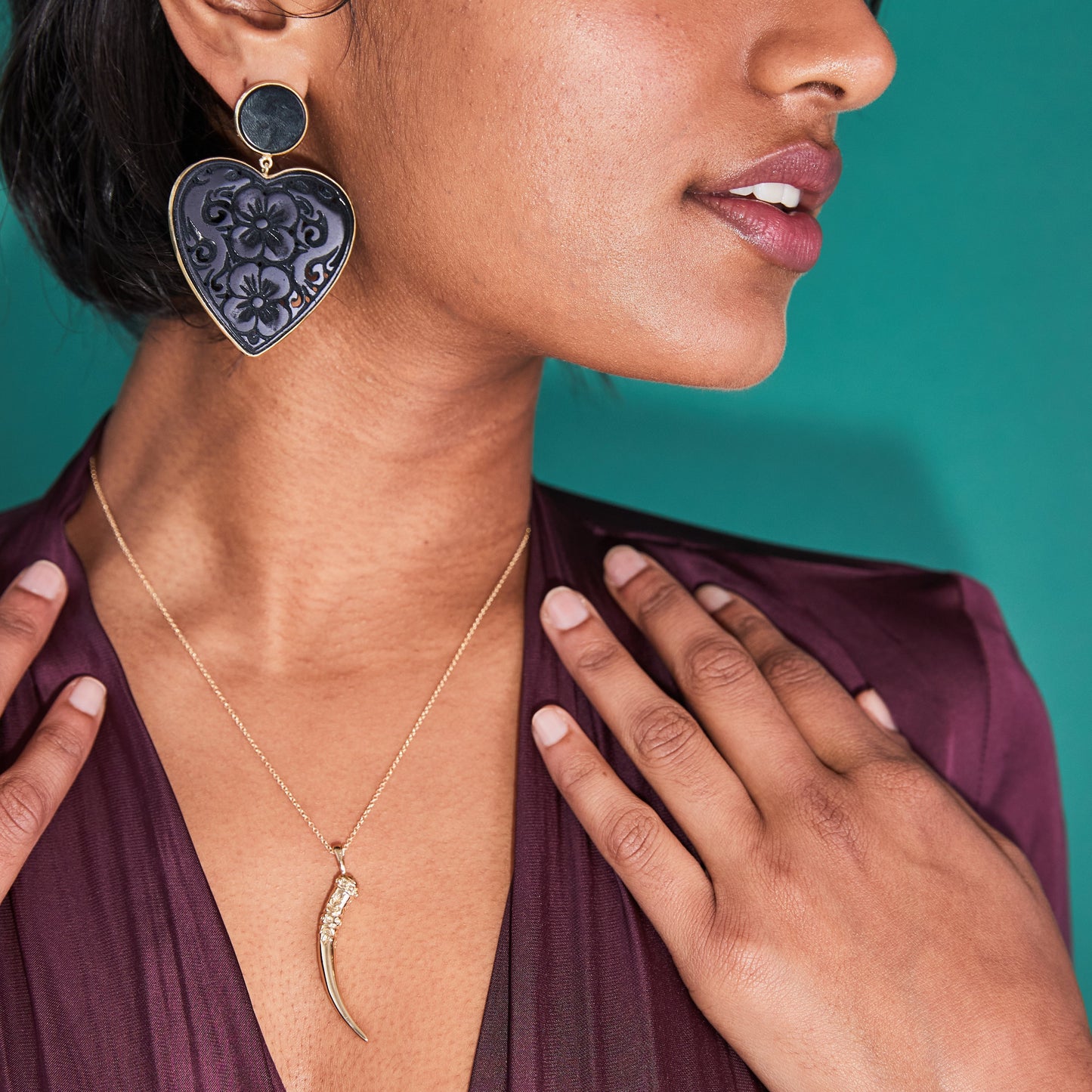 LOVE Yellow Carved Agate Earrings