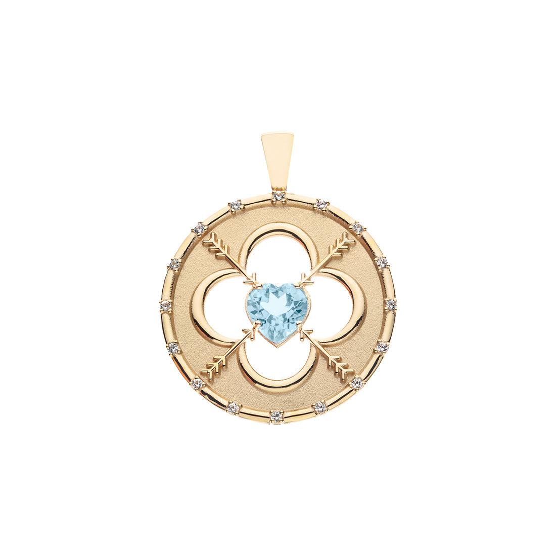 LOVE 14k Sky Blue Topaz Quatrefoil Coin Pendant