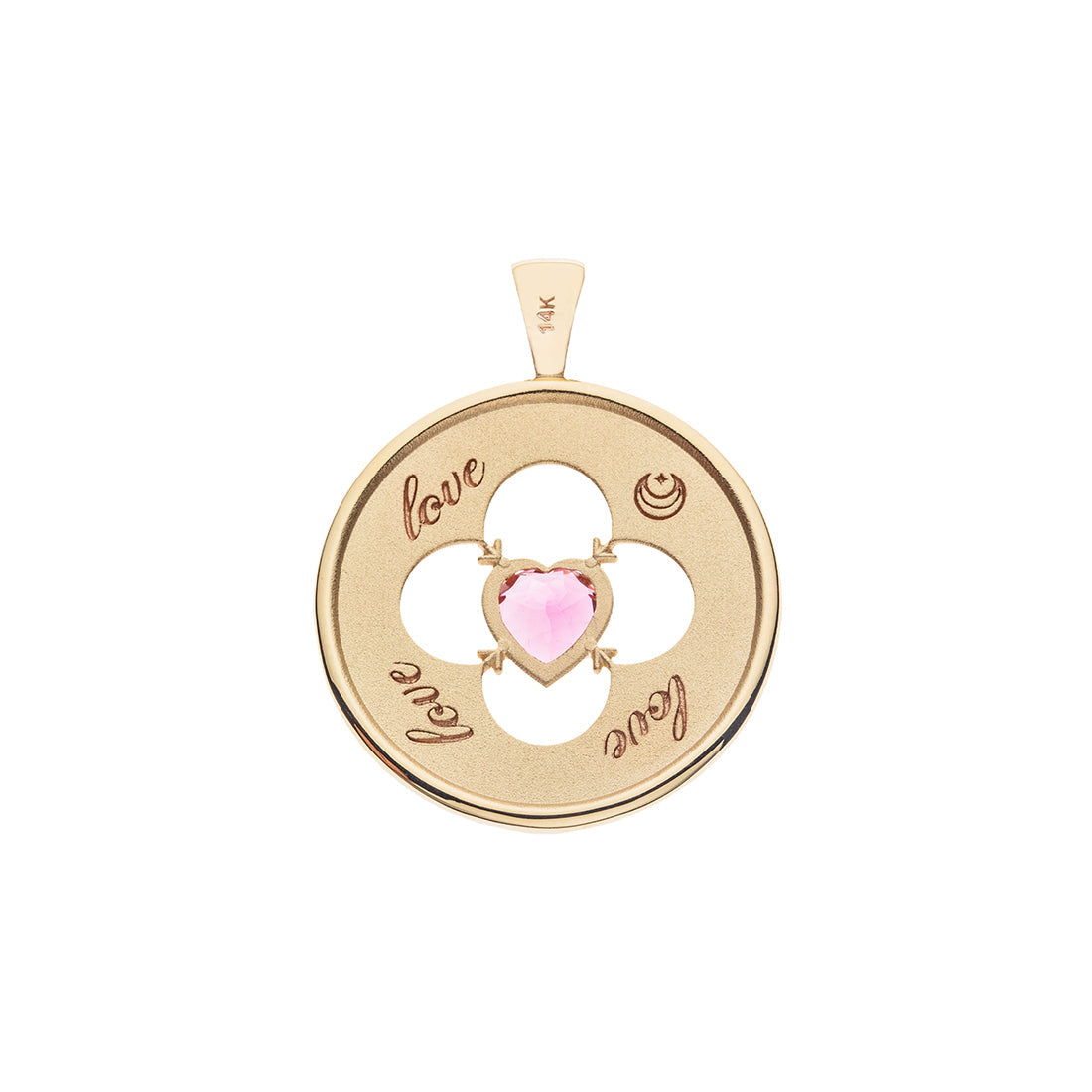 LOVE 14k Pink Tourmaline Quatrefoil Coin Pendant