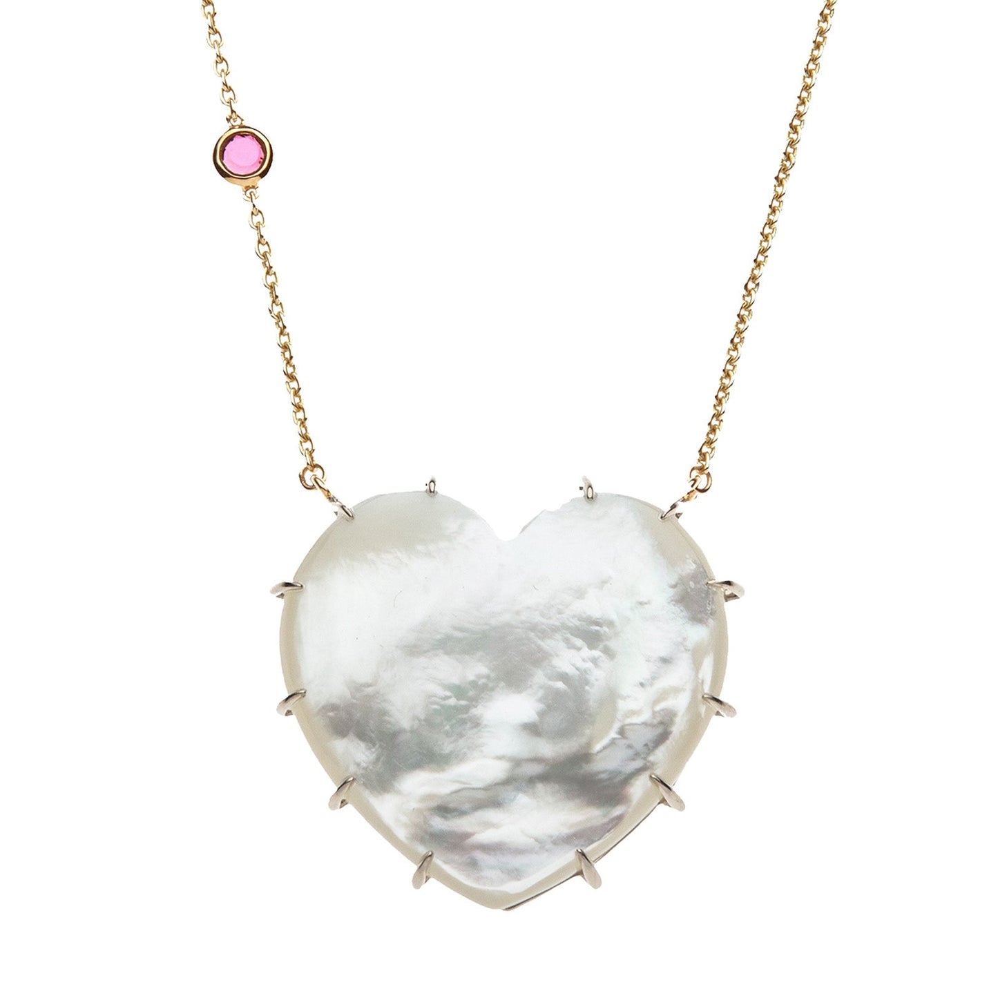 LOVE Spotlight Mother of Pearl Carved Heart Necklace with Gold Setting
