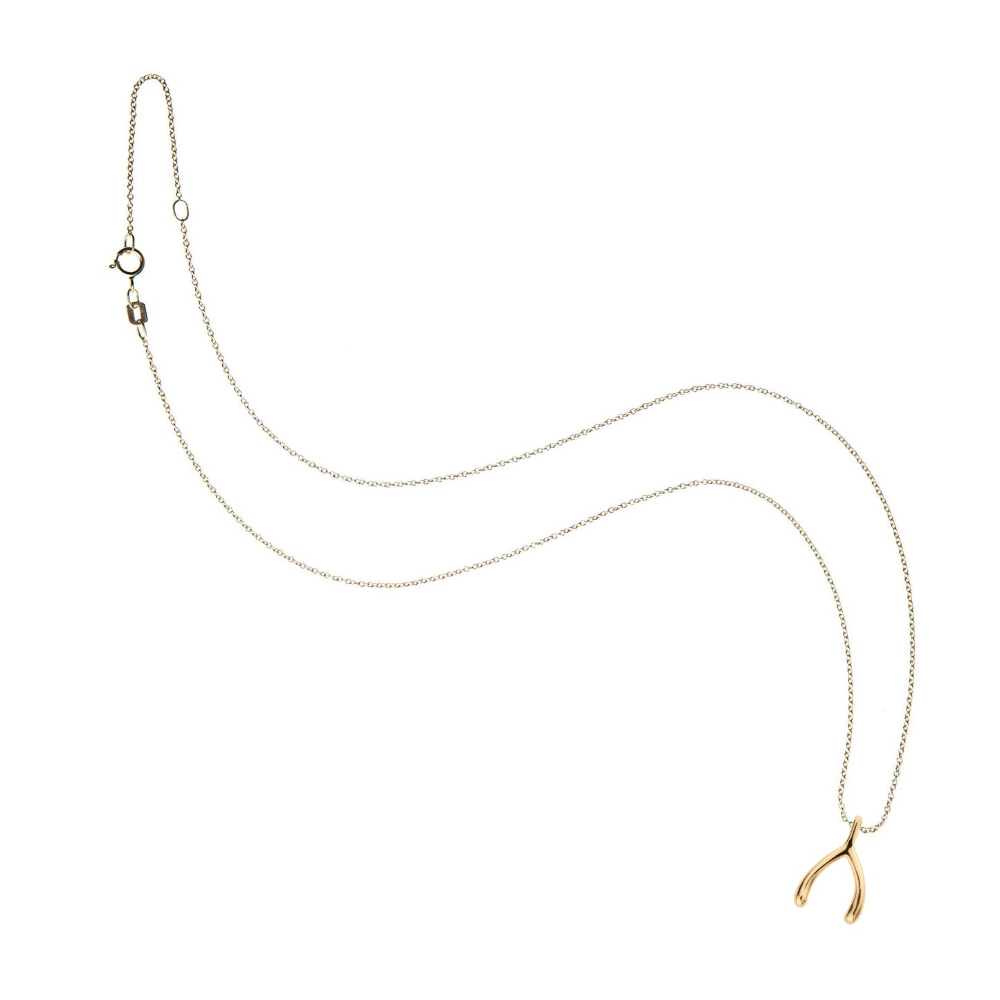 LUCKY Gold Mini Wishbone Pendant in 10k