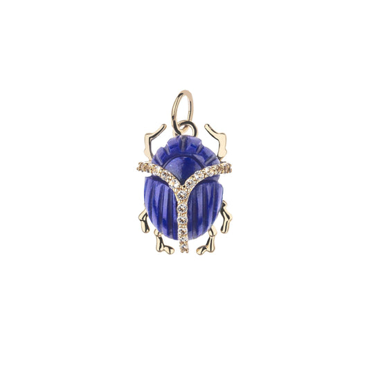 PROTECT Lapis Scarab Pendant in Solid Gold
