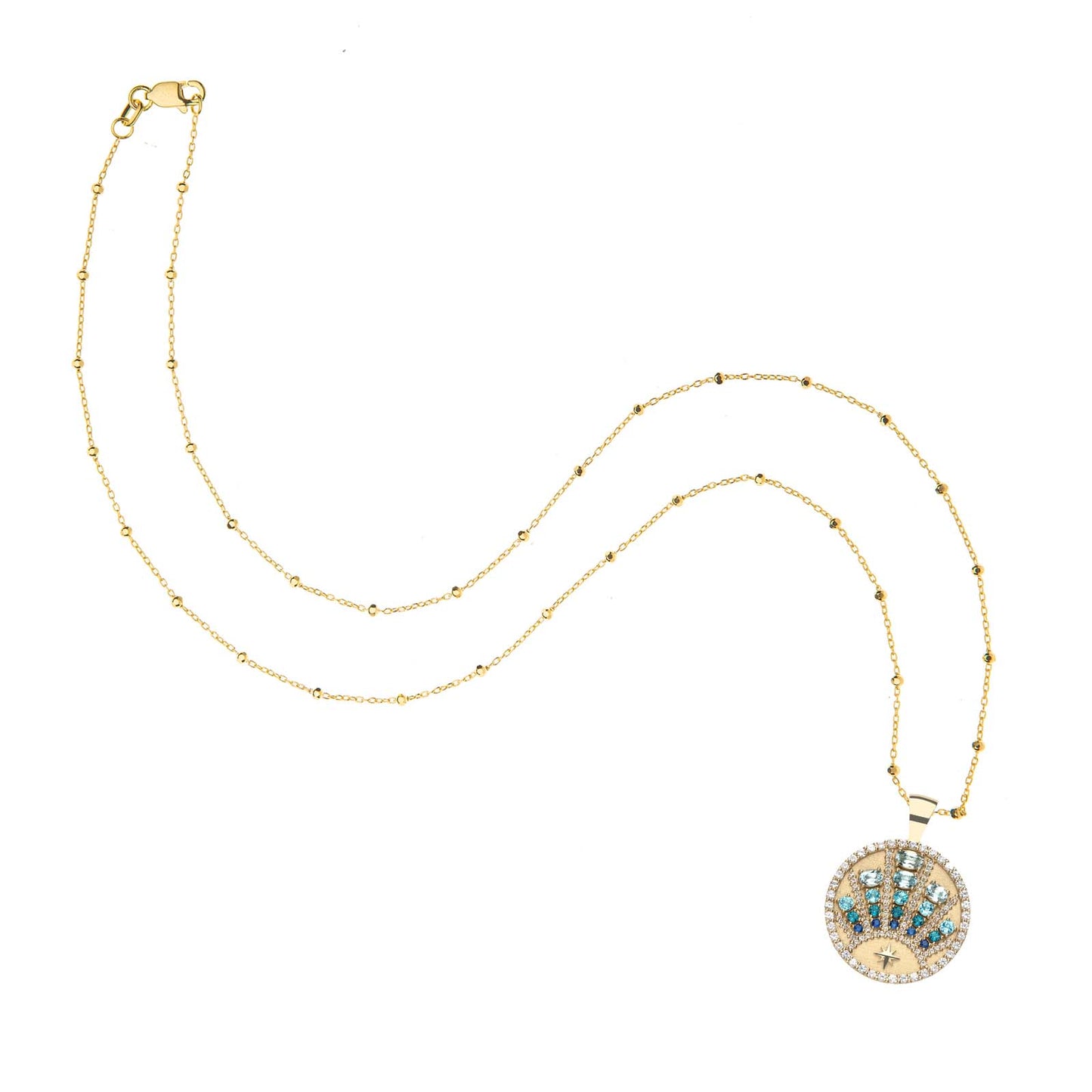 STRONG Rising Sun Small Embellished Pendant Coin in 14k