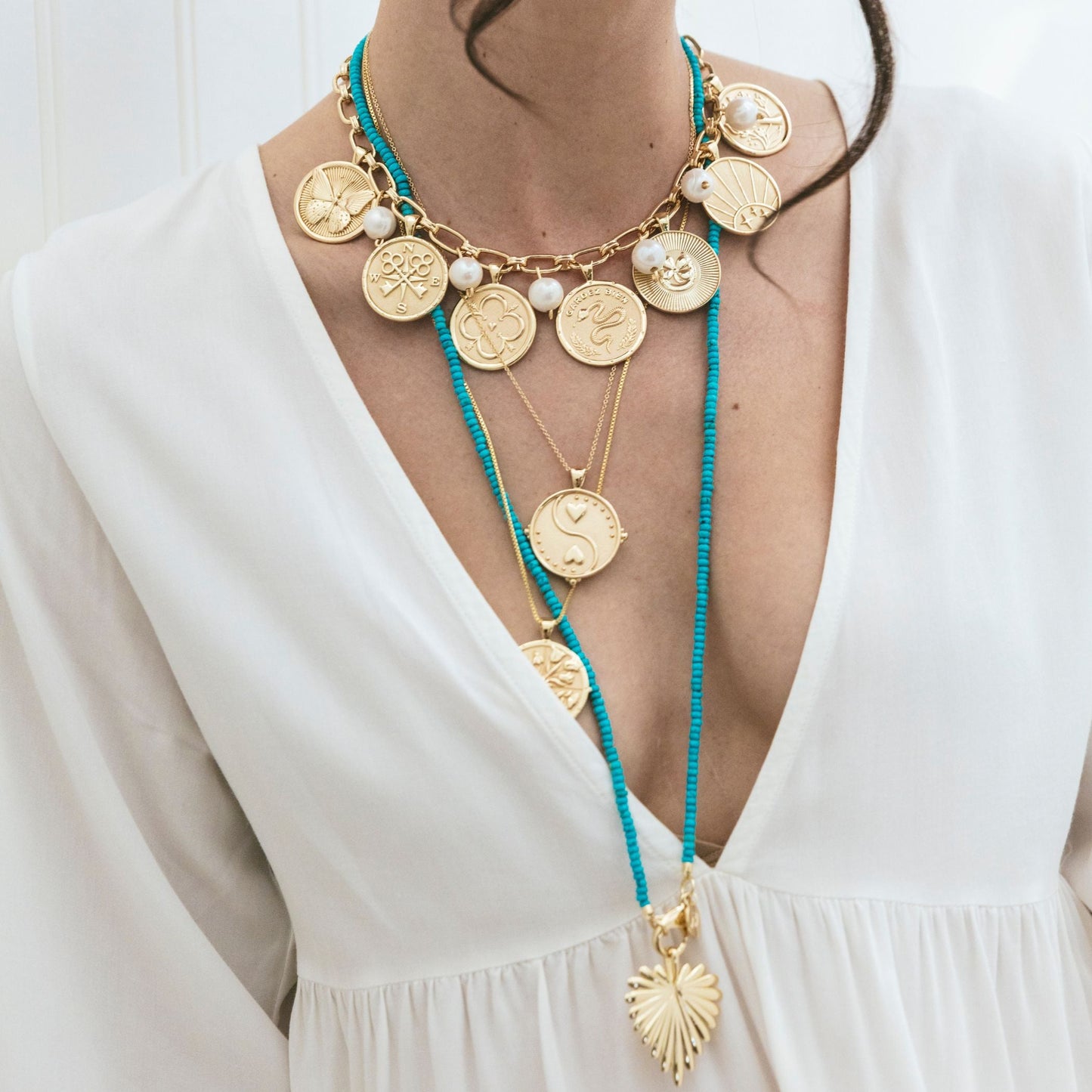 Double Wrap Diamond Cut Beaded Necklace in Turquoise