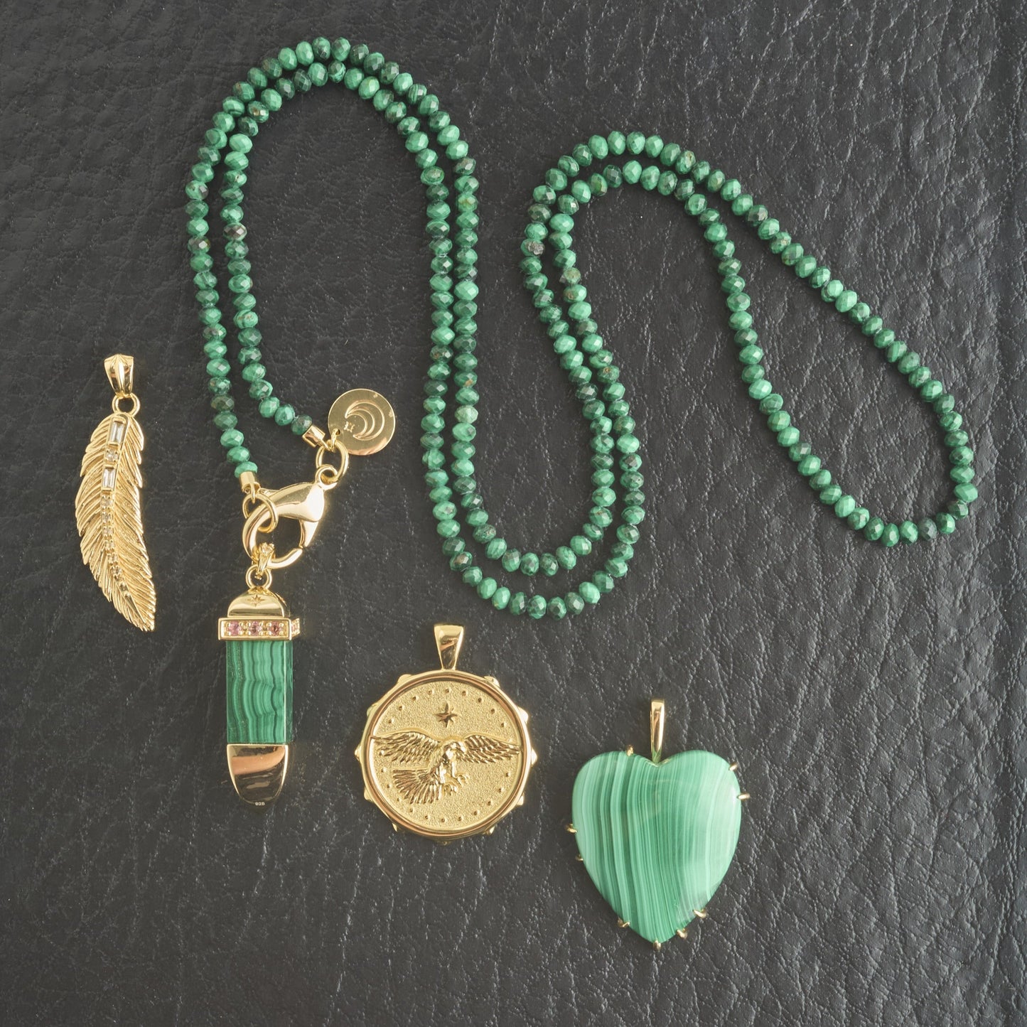 STRONG Malachite Carved Sun Ray Pendant