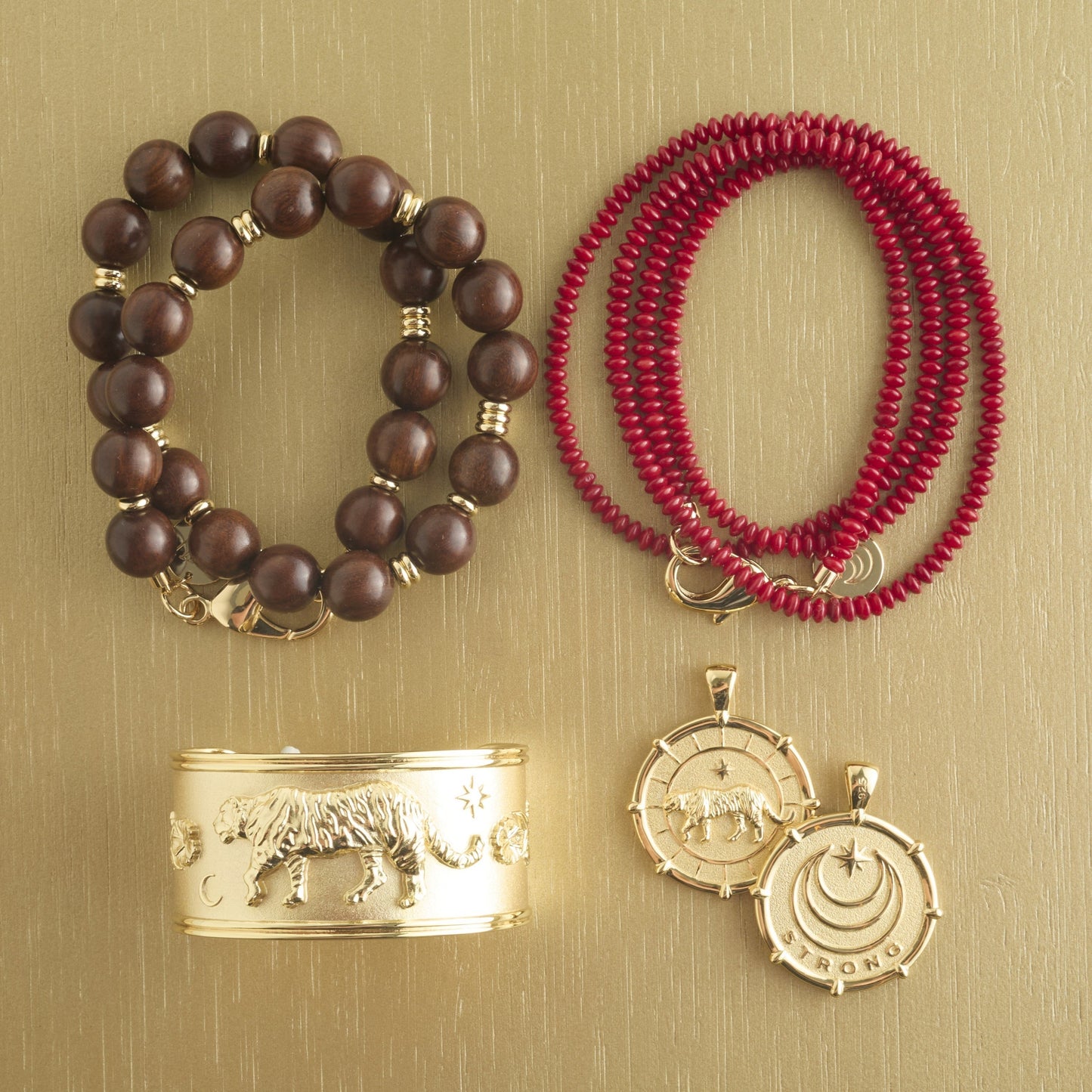 Double Wrap Beaded Necklace in Crimson Coral
